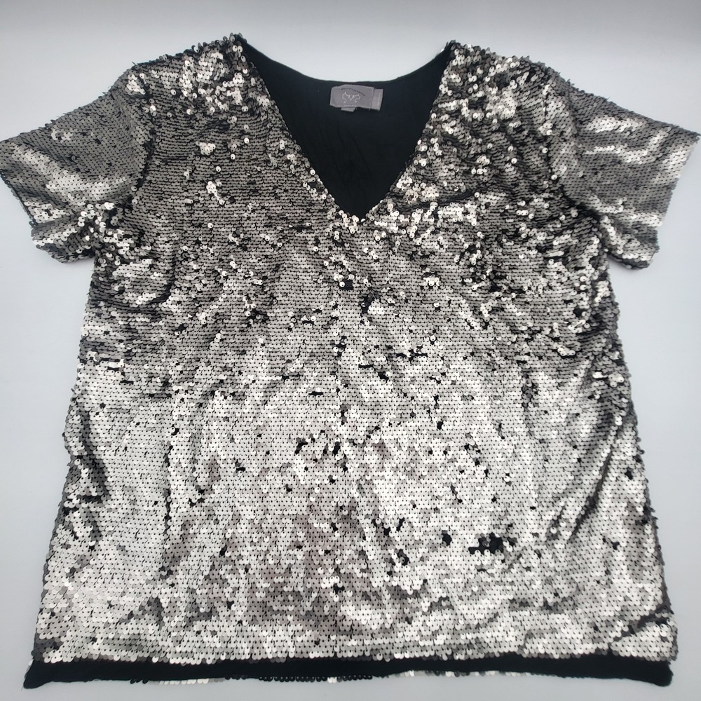 Vanessa Virginia Anthropologie Top Women's Small‎ Silver Sequin Blouse Shirt